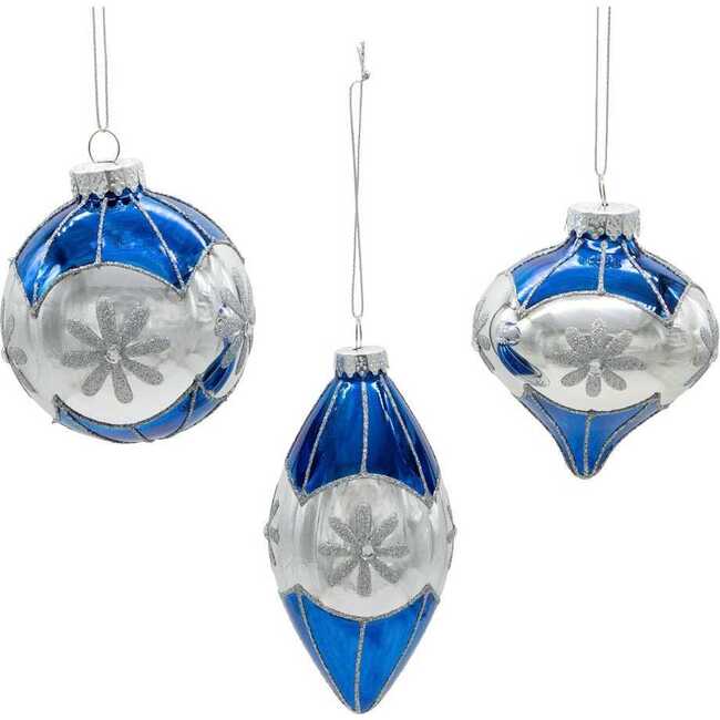 Glass Blue Snowflake Ball, Onion and Teardrop Shaped Ornaments, 3-Piece Set - Ornaments - 3