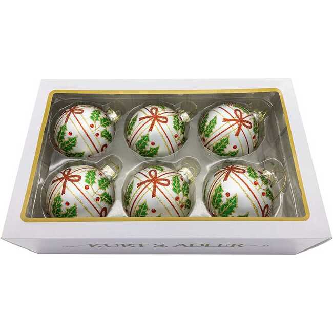 Glass Holly and Bow Ball 6-Piece Ornament Set - Ornaments - 7