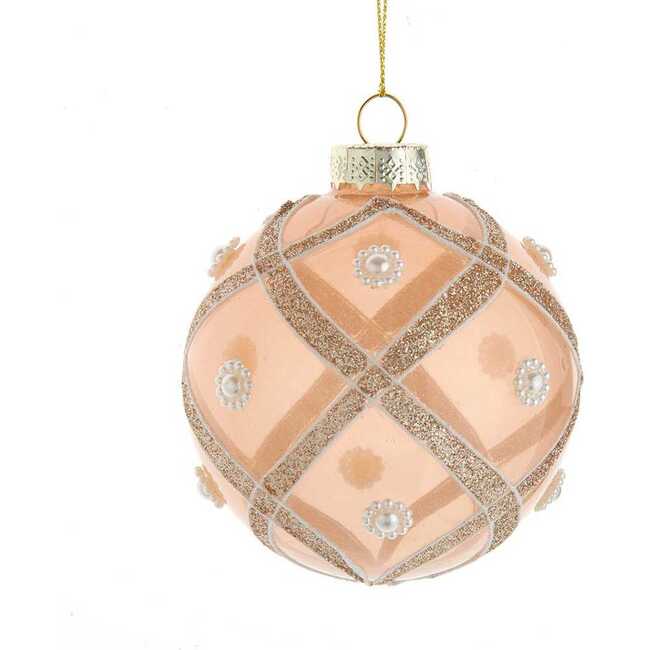 Champagne and Pearl Peach Glitter Ball Ornaments, 6 Piece Set