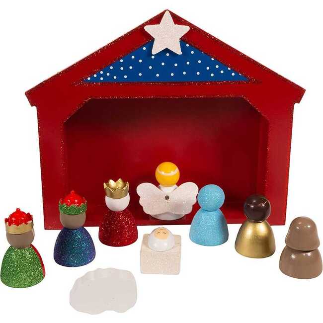 9-Inch Miniature Nativity Set with 9 Figures and Stable - Accents - 3