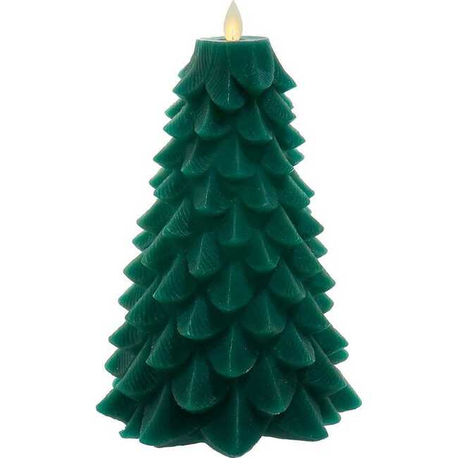 9-Inch Battery Operated Green Christmas Tree Candle with LED Flicker Flame