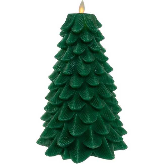 9-Inch Battery Operated Green Christmas Tree Candle with LED Flicker Flame - Candles - 2