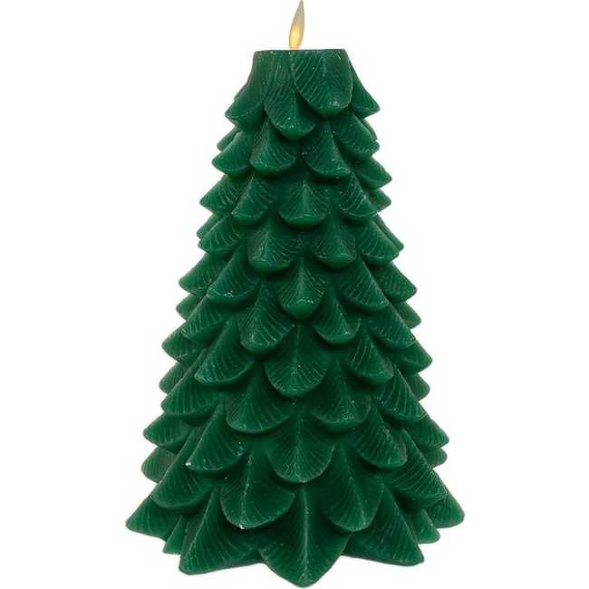 9-Inch Battery Operated Green Christmas Tree Candle with LED Flicker Flame - Candles - 3