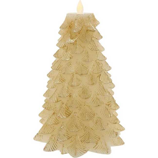 9-Inch Battery Operated Gold Christmas Tree Candle with LED Flicker Flame