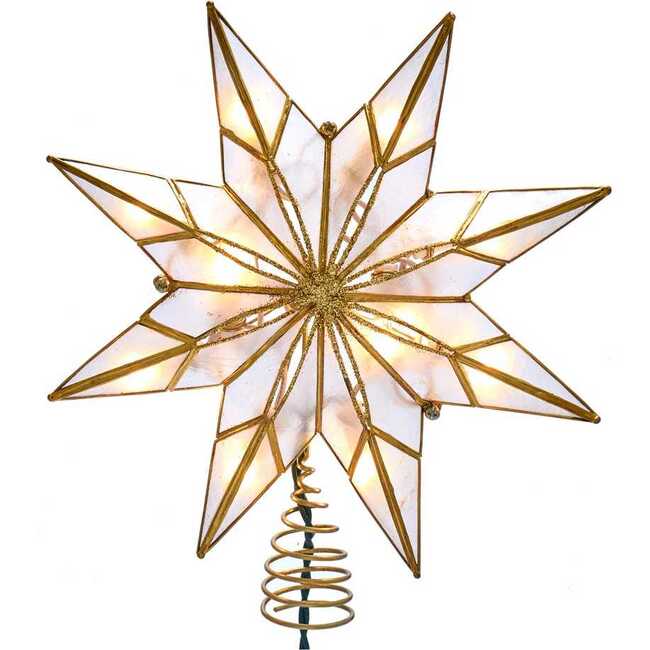 9-Inch 10-Light 8-Point Gold Capiz Star Treetop