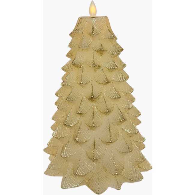 9-Inch Battery Operated Gold Christmas Tree Candle with LED Flicker Flame - Candles - 3