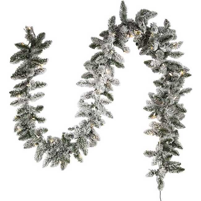 9-Foot Pre-Lit Warm White LED Snow Pine Garland