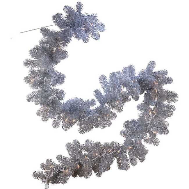 9-Foot Pre-Lit Silver Point Pine Garland