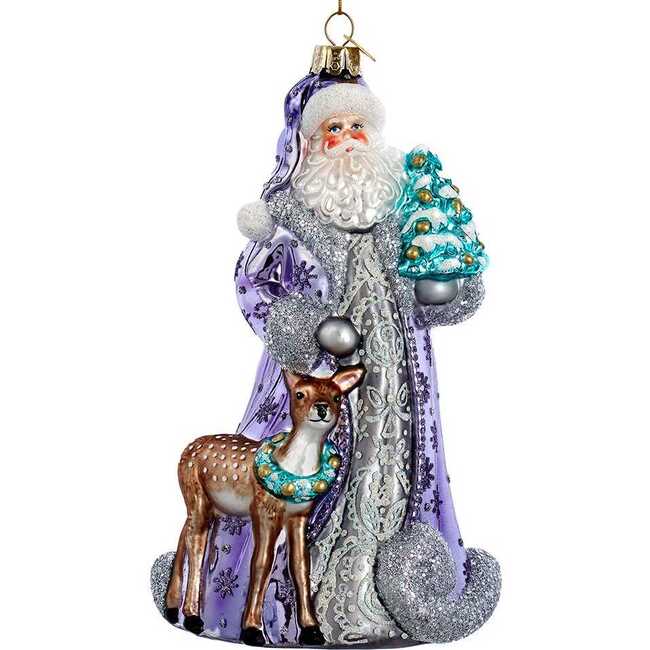 7-Inch Bellissimo Glass Periwinkle Santa Ornament