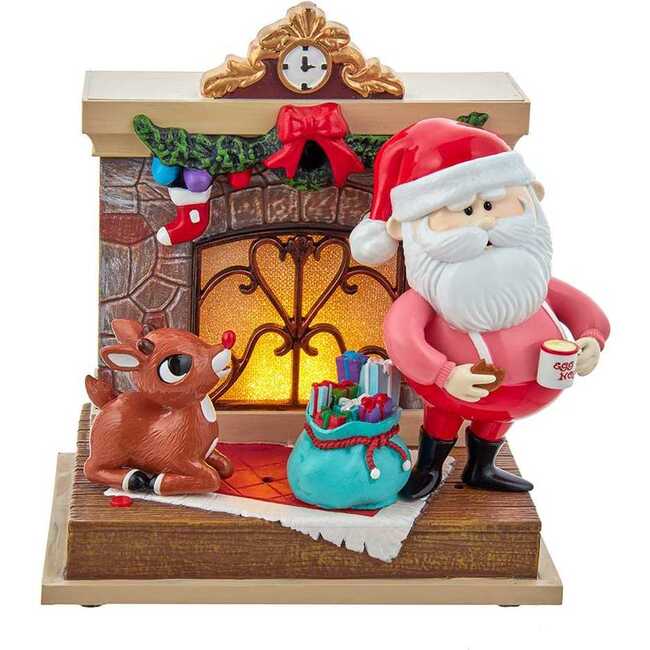 7-Inch Battery-Operated Rudolph and Santa Fireplace Table Piece