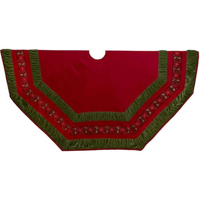 72-Inch Red and Green Gathered Border Tree Skirt