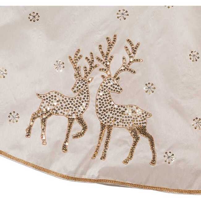 72-Inch White Tree Skirt with Gold Glitter Tree and Reindeer Design - Tree Skirts - 4