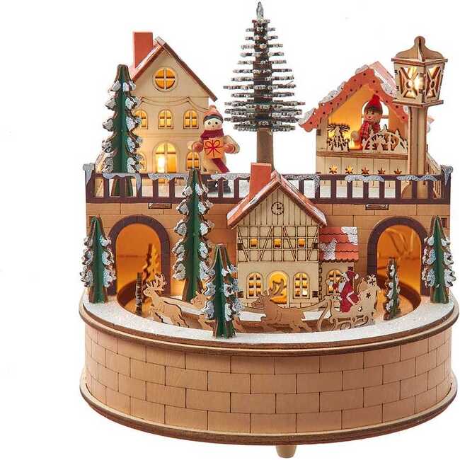 7.87-Inch Wooden LED Light-Up Santa Musical Christmas Village