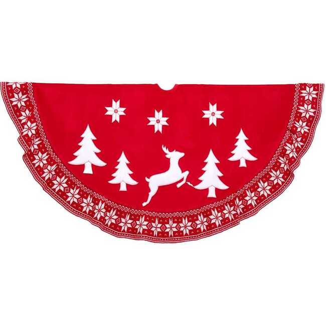 60-Inch Velvet Appliqué and Embroidered With Knitted Ruffle Border Tree Skirt