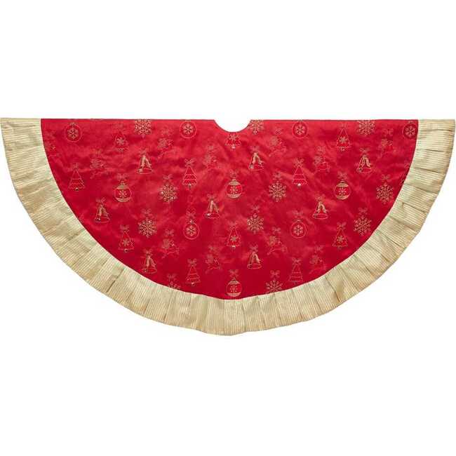 60-Inch Red and Gold Ornament Tree Skirt