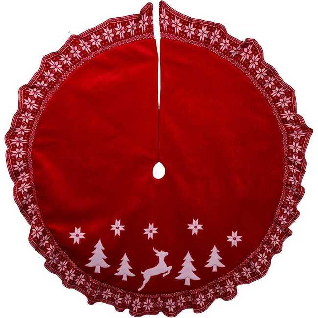 60-Inch Velvet Appliqué and Embroidered With Knitted Ruffle Border Tree Skirt - Tree Skirts - 3