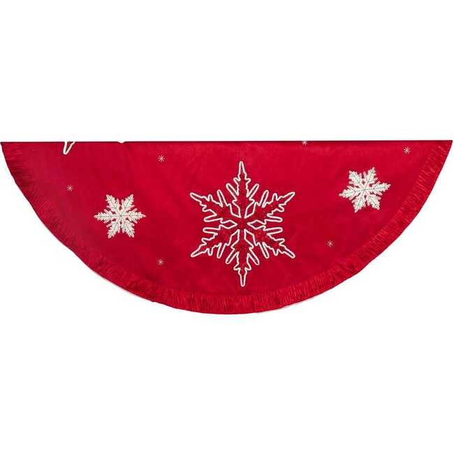 60-Inch Red Snowflake Embroidered and Pleated Tree skirt