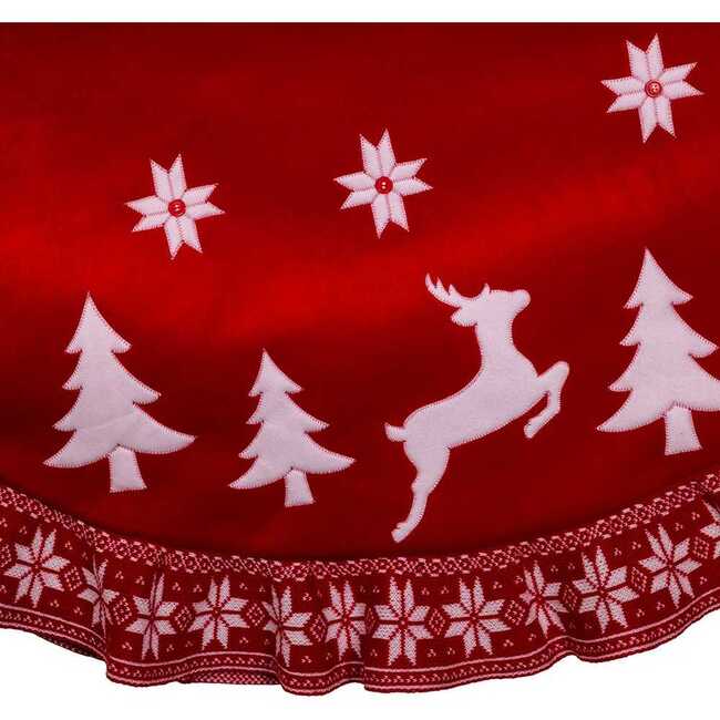 60-Inch Velvet Appliqué and Embroidered With Knitted Ruffle Border Tree Skirt - Tree Skirts - 4