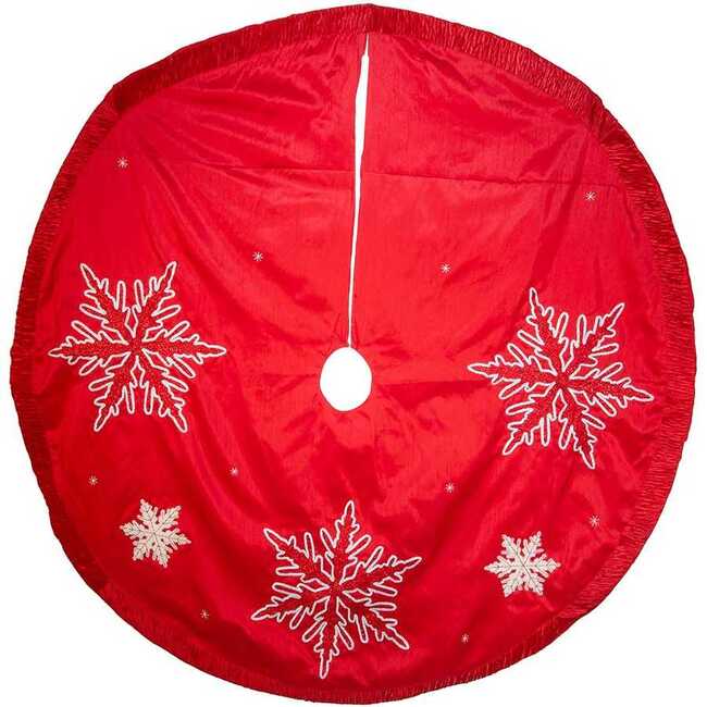 60-Inch Red Snowflake Embroidered and Pleated Tree skirt - Tree Skirts - 2