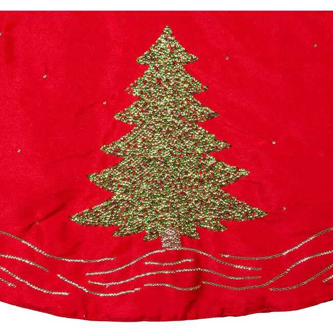 60-Inch Red Tree Skirt with Green Embroidered Tree Design - Tree Skirts - 4