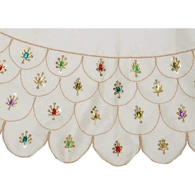 60-Inch Multi-Colored Beads Scalloped Ivory Embroidered Tree Skirt - Tree Skirts - 2