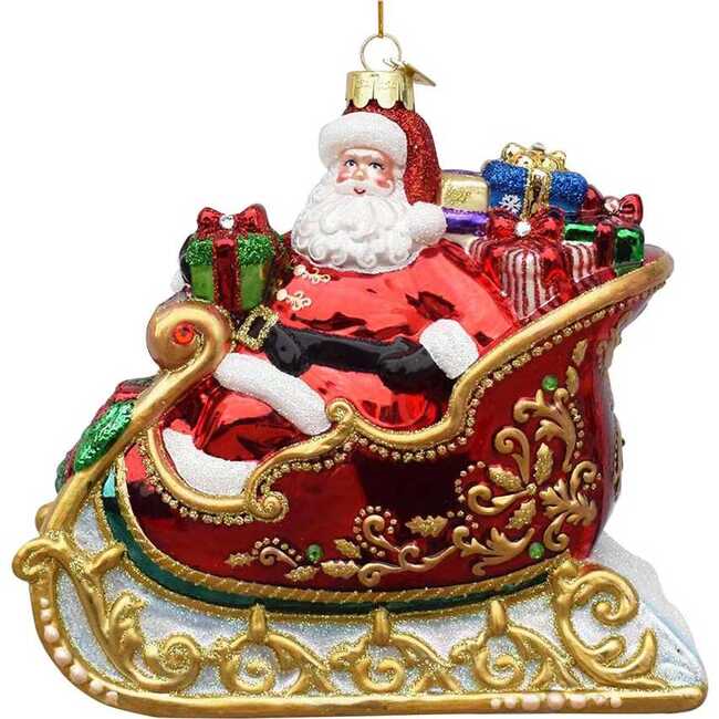 6.25-Inch Bellissimo Glass Santa in Sleigh Ornament