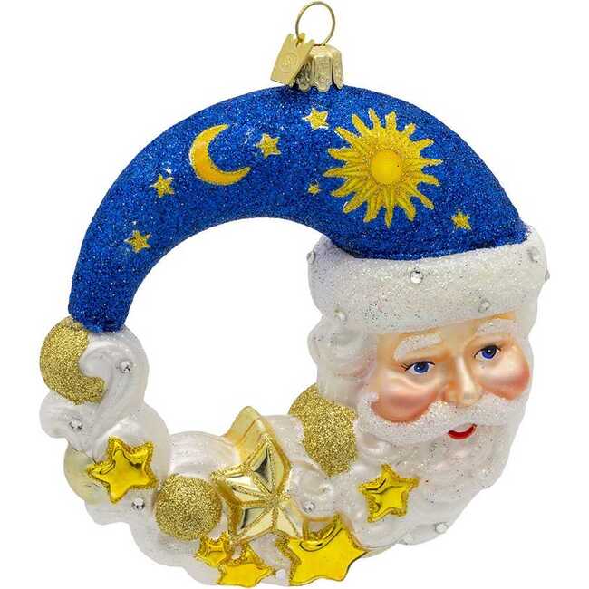 5-Inch Bellissimo Glass Moon Santa Ornament