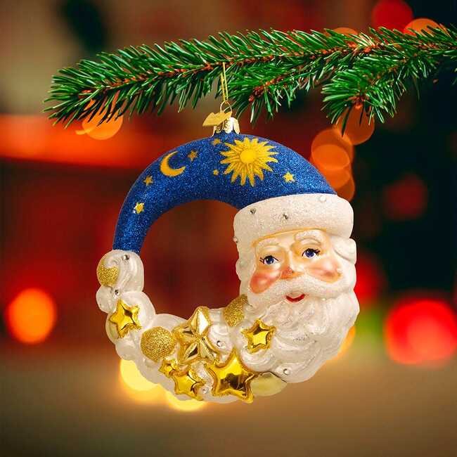 5-Inch Bellissimo Glass Moon Santa Ornament - Ornaments - 2