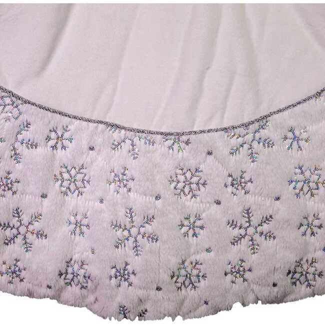 54-Inch White and Silver Velvet Sequin Snowflake Treeskirt - Tree Skirts - 3