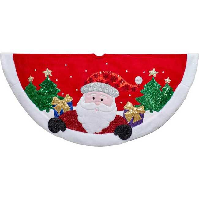 48-Inch Red and White Applique Santa Tree Skirt