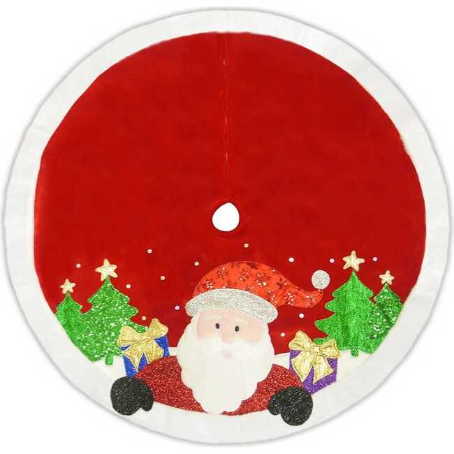 48-Inch Red and White Applique Santa Tree Skirt - Tree Skirts - 2