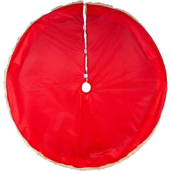 48-Inch Red Knit Tree Skirt with Tan Faux Fur Border - Tree Skirts - 3