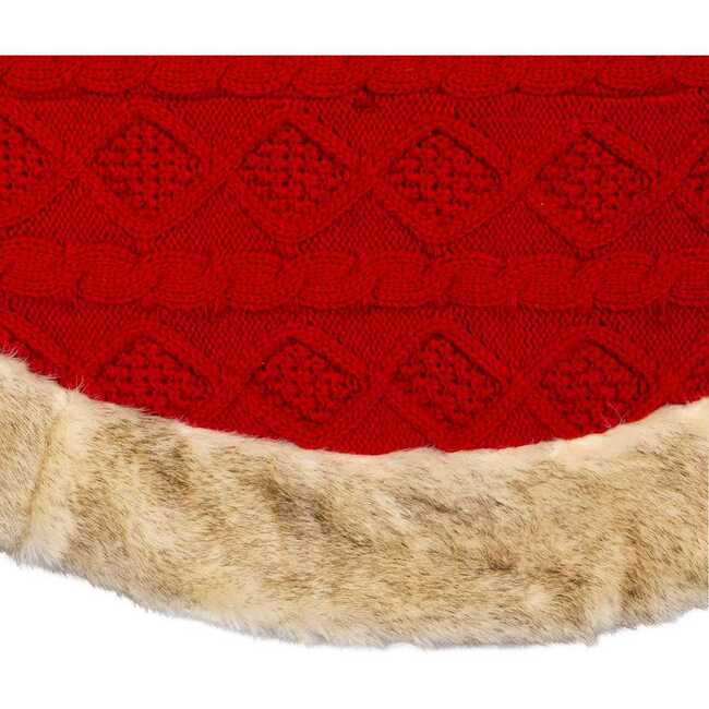 48-Inch Red Knit Tree Skirt with Tan Faux Fur Border - Tree Skirts - 4