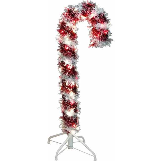 3-Foot Pre-Lit Red and White LED Tinsel Candy Cane