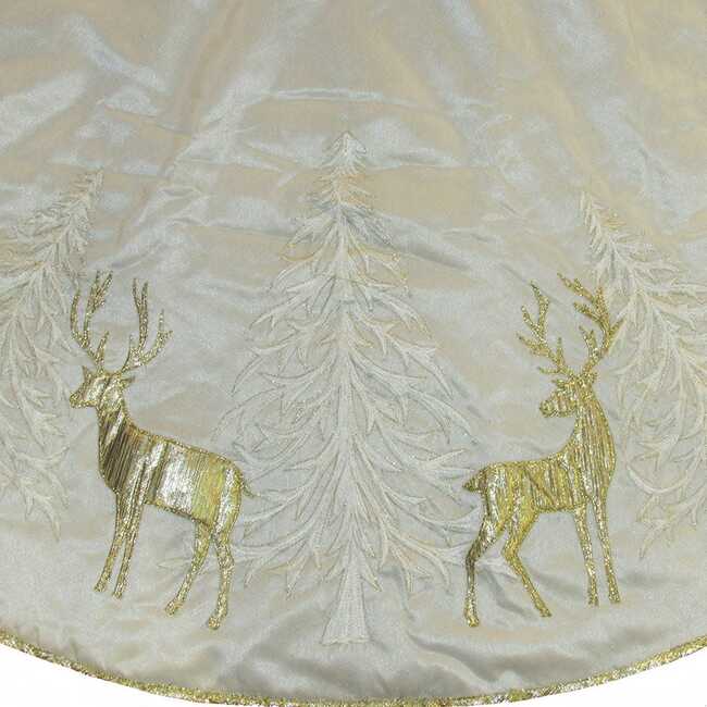 48-Inch Gold Tree and Reindeer Applique Treeskirt - Tree Skirts - 2