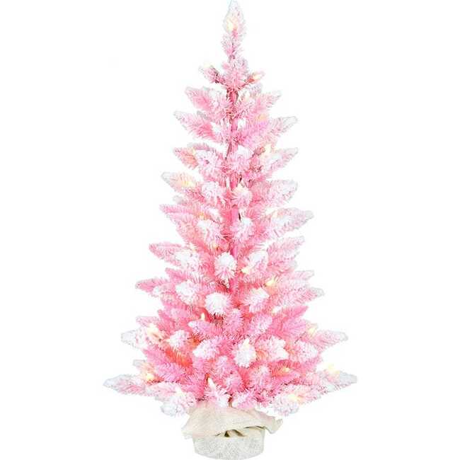 3-Foot Pre-lit LED Flocked Pink Slim Tree