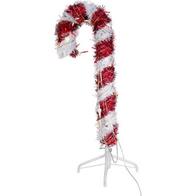 3-Foot Pre-Lit Red and White LED Tinsel Candy Cane - Accents - 3