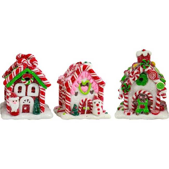 3.5-Inch Battery-Operated Gingerbread LED Candy House, 3 Piece Set