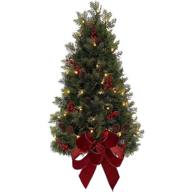 26-Inch Battery-Operated Pre-Lit Wall Tree With Red Bow