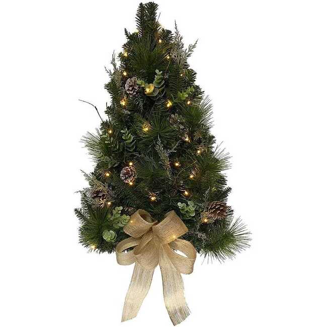 26-Inch Pre-Lit Pinecone Wall Tree With Bow