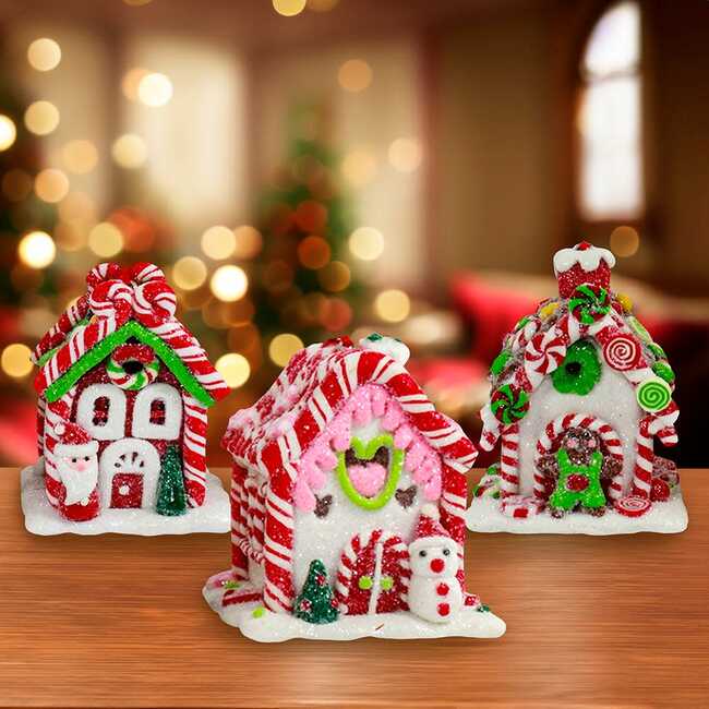 3.5-Inch Battery-Operated Gingerbread LED Candy House, 3 Piece Set - Accents - 7