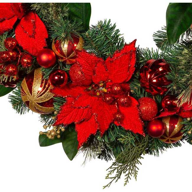 30-Inch Unlit Red & Gold Poinsettia Wreath - Wreaths - 2