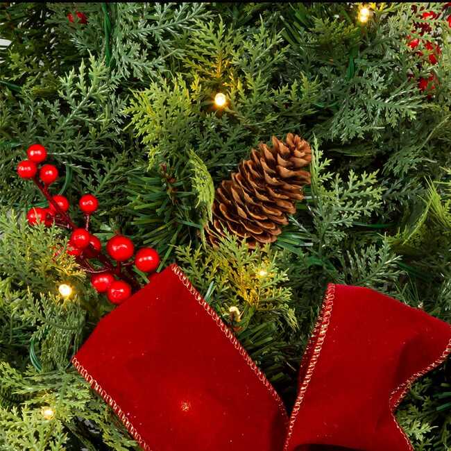 26-Inch Battery-Operated Pre-Lit Wall Tree With Red Bow - Trees - 3