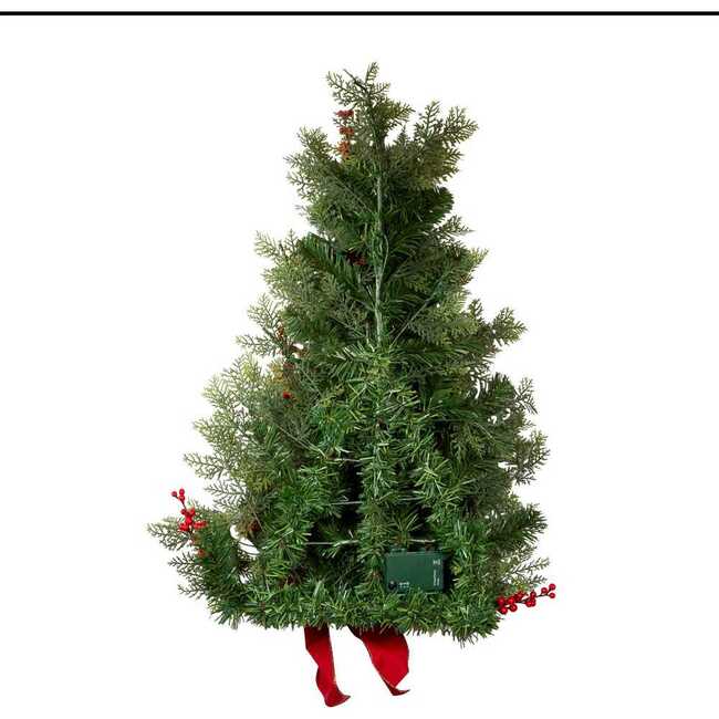 26-Inch Battery-Operated Pre-Lit Wall Tree With Red Bow - Trees - 4