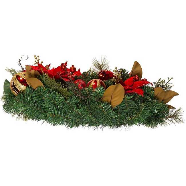 30-Inch Unlit Red & Gold Poinsettia Wreath - Wreaths - 6