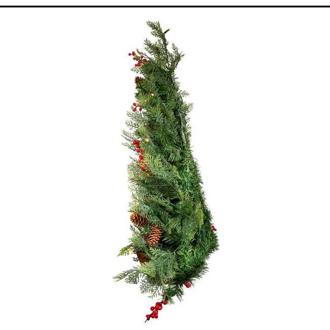 26-Inch Battery-Operated Pre-Lit Wall Tree With Red Bow - Trees - 6