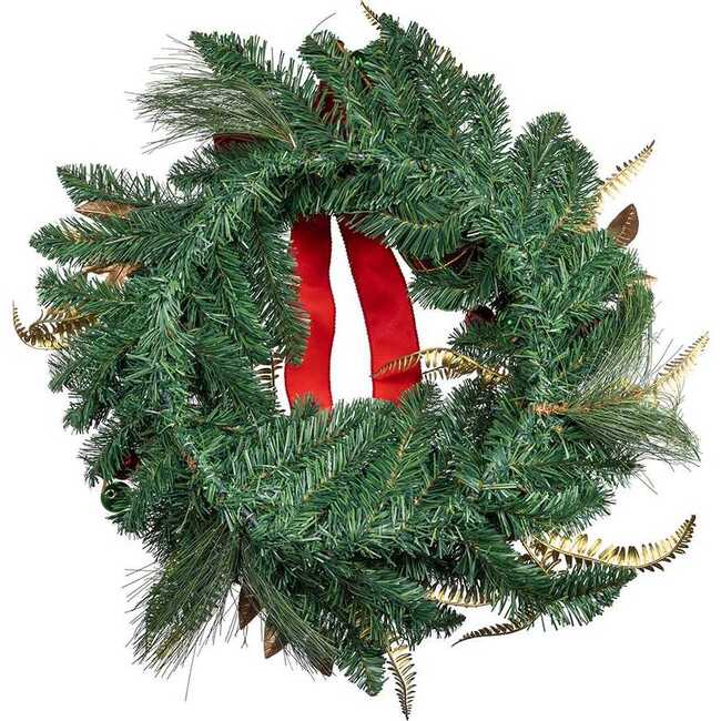 24-Inch Unlit Gold, Red and Green Ribbon Wreath - Wreaths - 4