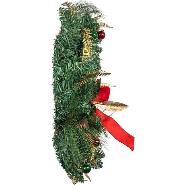 24-Inch Unlit Gold, Red and Green Ribbon Wreath - Wreaths - 7