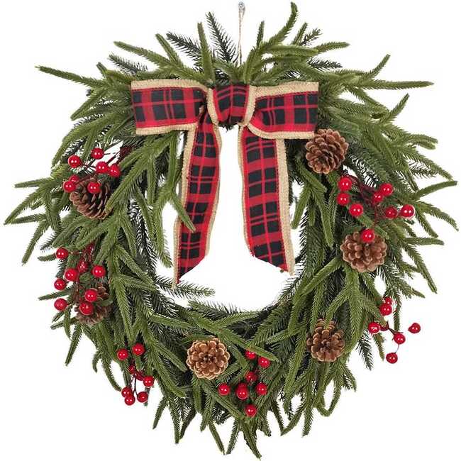 24-Inch Unlit Berries and Pinecone Rattan Wreath