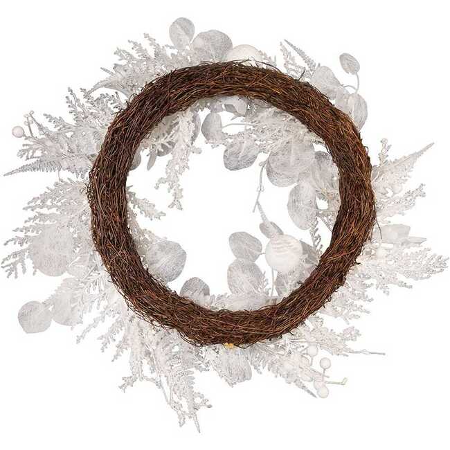 24-Inch Un-Lit Decorated White Rattan Wreath - Wreaths - 3